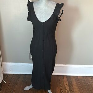 Zara black tank-dress with ruffled sleeves and buttoned front